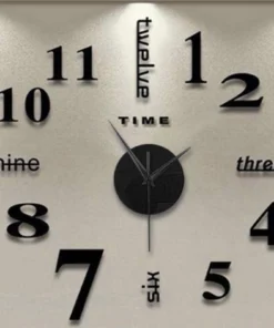 Sort Vægur Med 3D Spejl Dekor